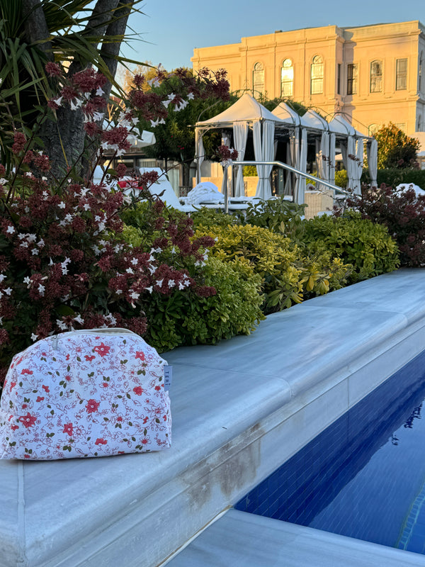 White floral vanity bag