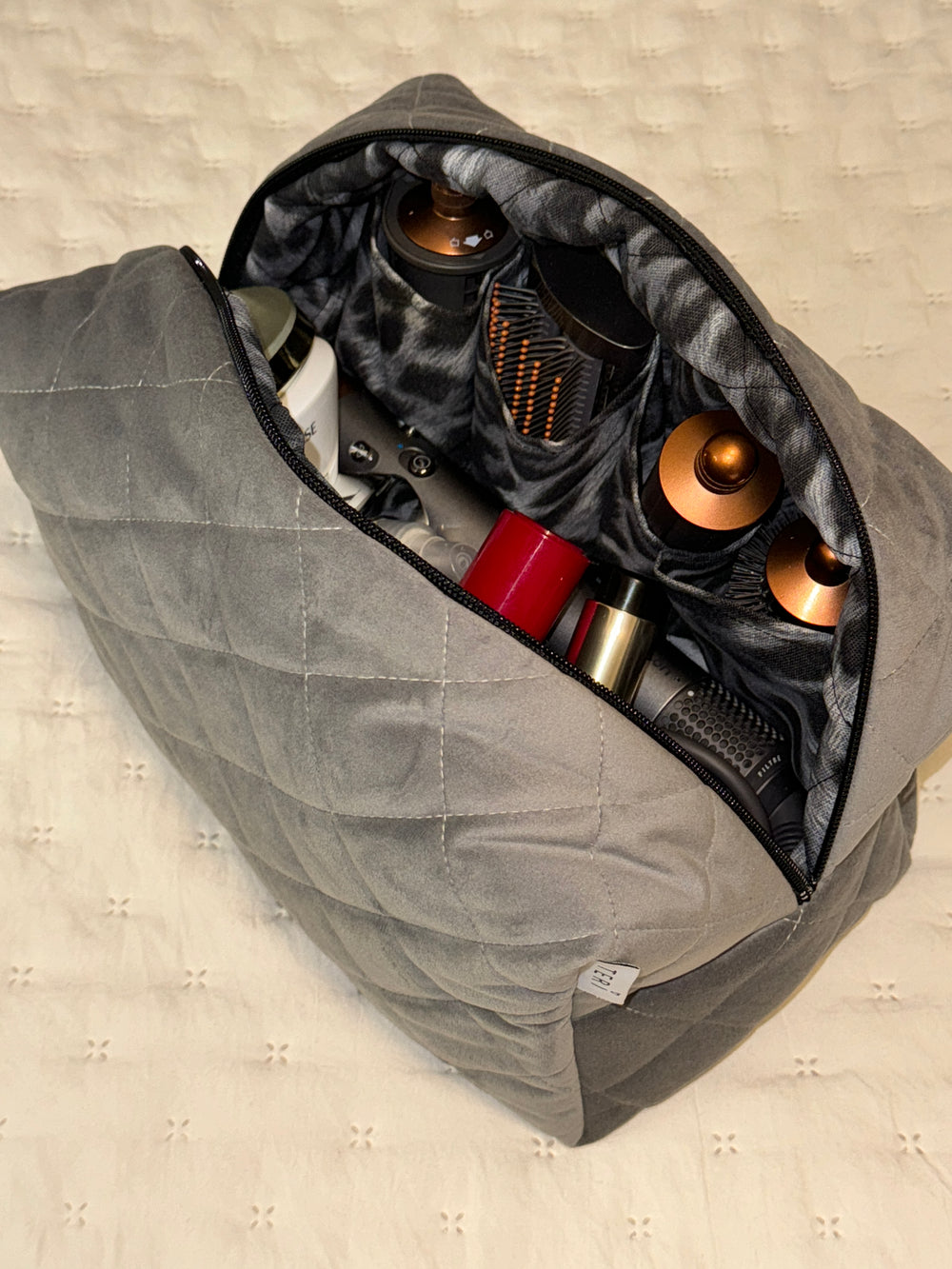 Jumbo light gray velvet vanity bag