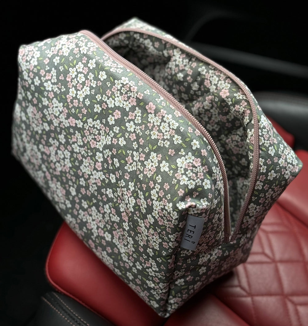 Gray floral vanity bag