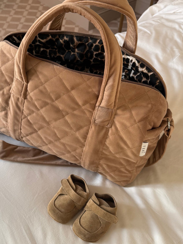 Golden velvet mom bag