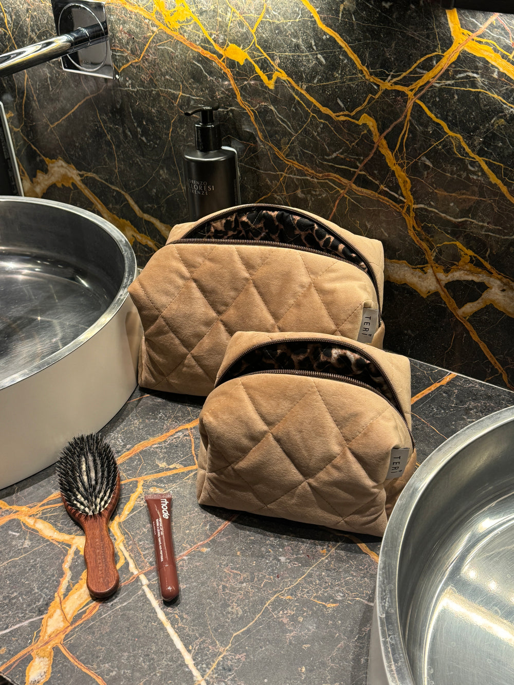 Golden velvet vanity bag