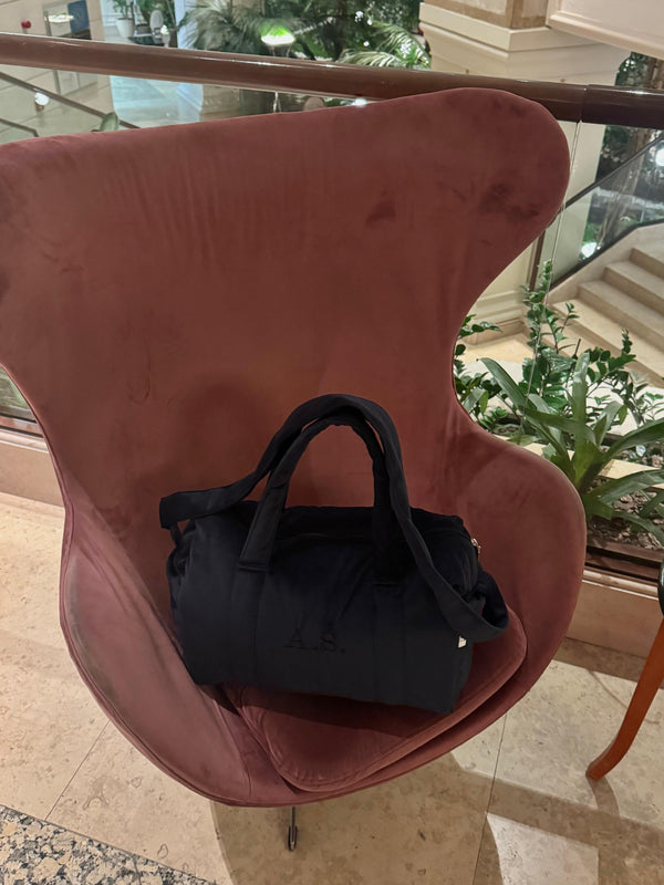 Dark navy velvet mom bag