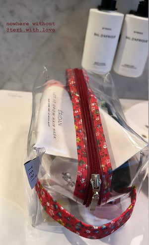 Rubber red floral vanity bag
