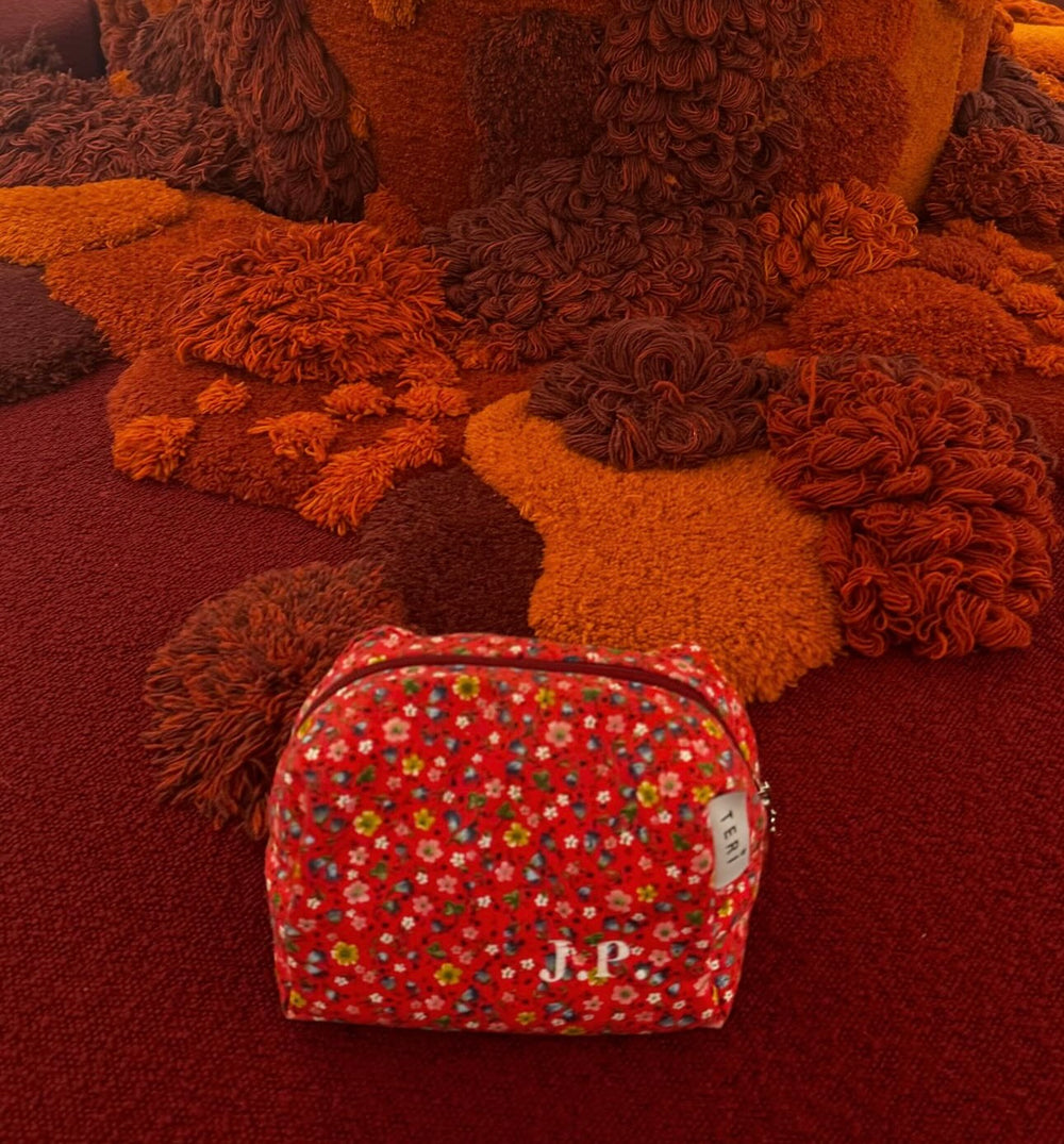 Red floral vanity bag
