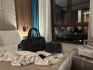 Dark gray velvet mom bag