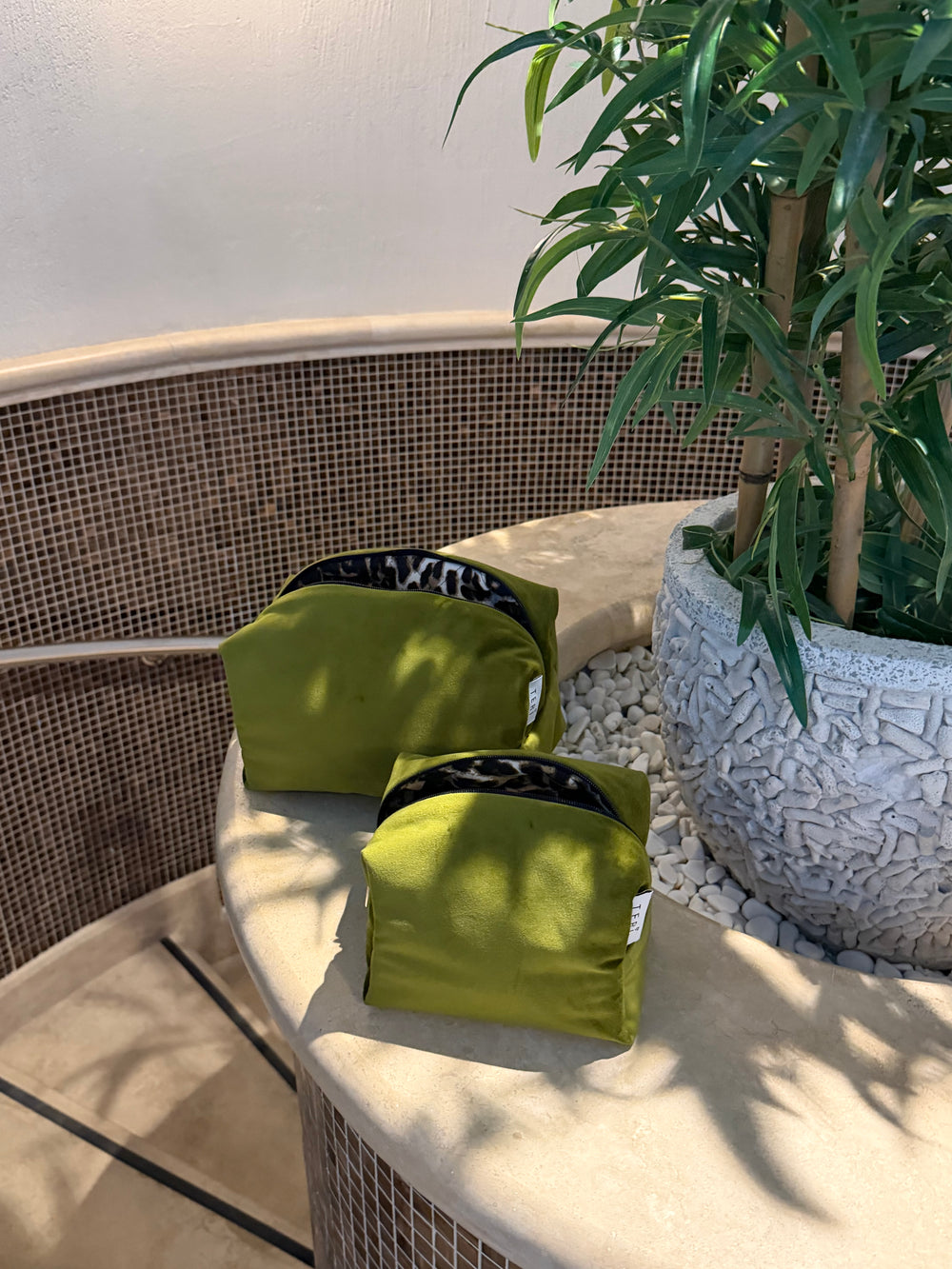 Olive green velvet vanity bag