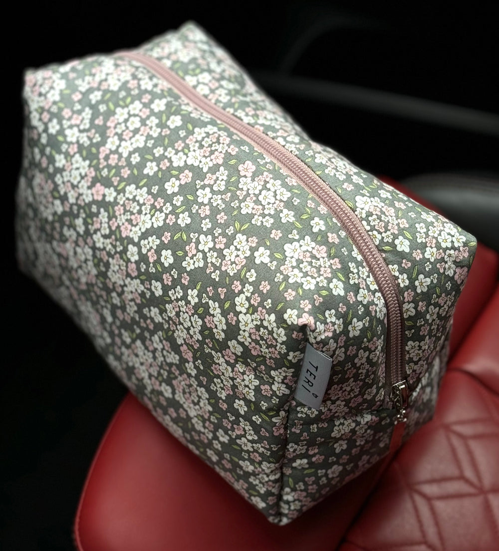 Gray floral vanity bag