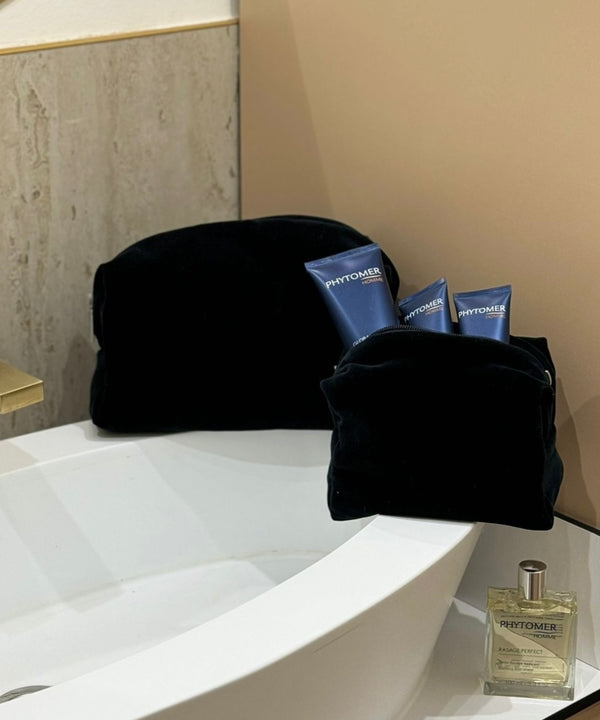 Black velvet vanity bag