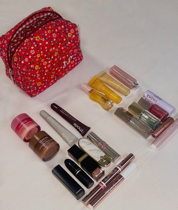 Red floral vanity bag