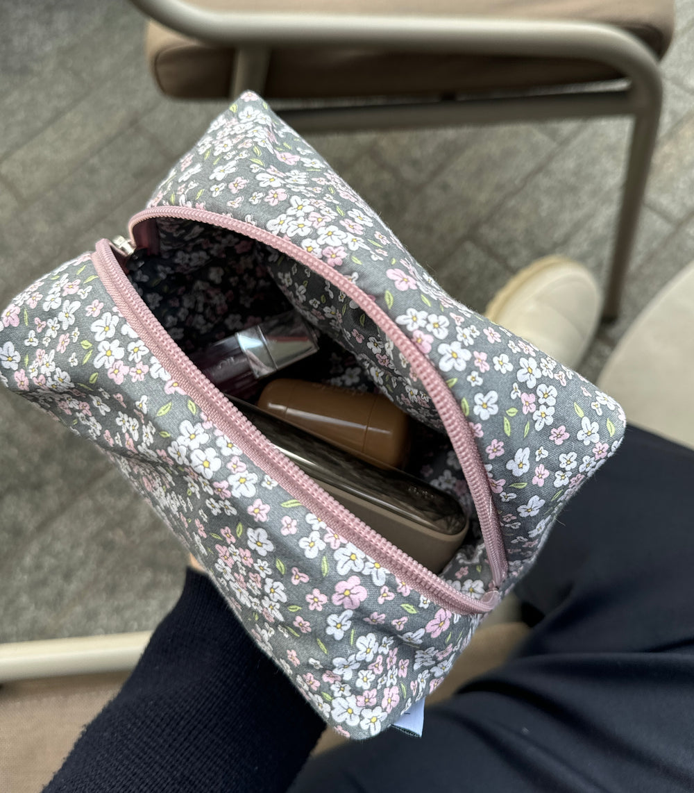 Gray floral vanity bag