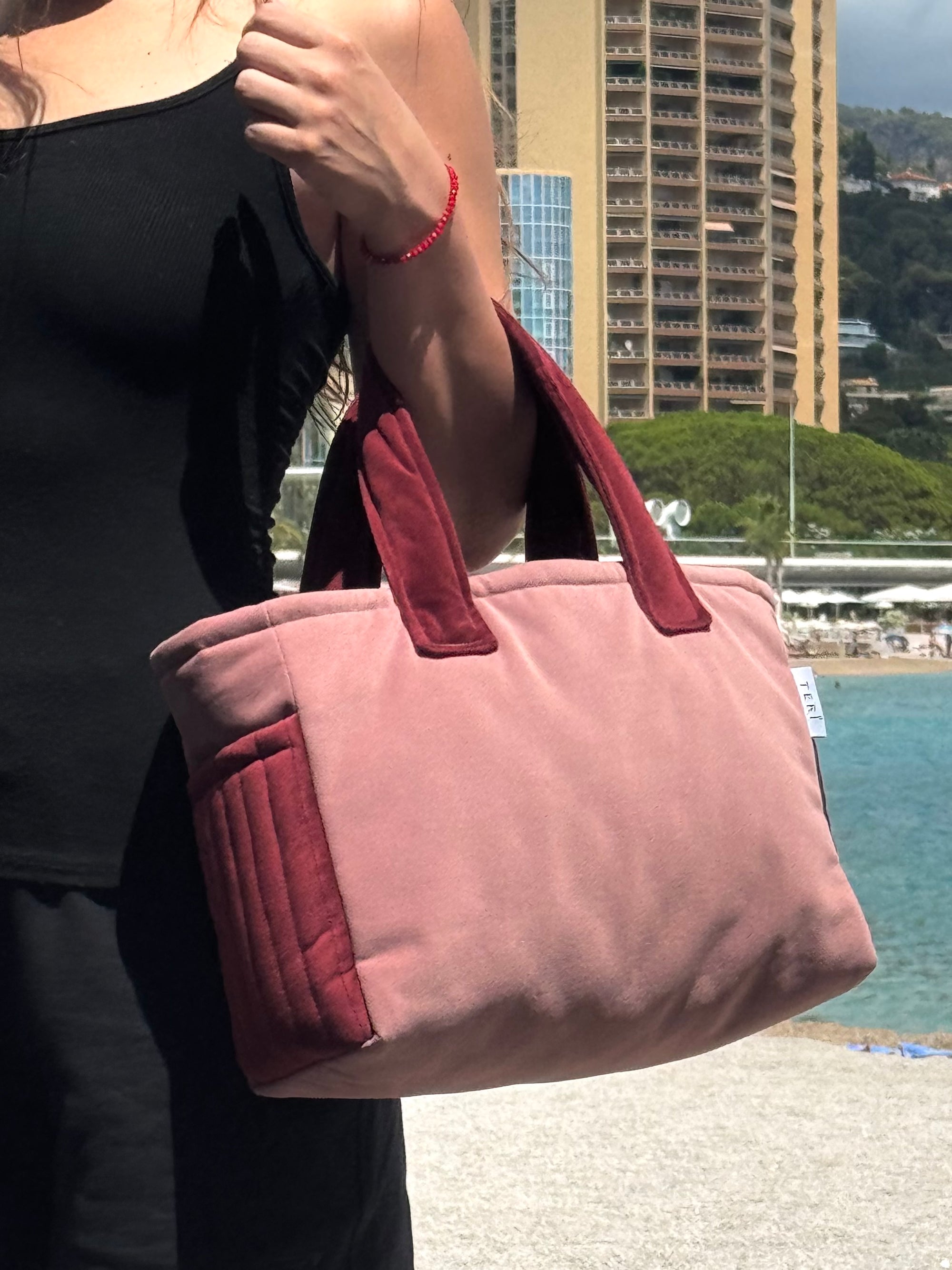 Roze/bordo pliš MINI torba