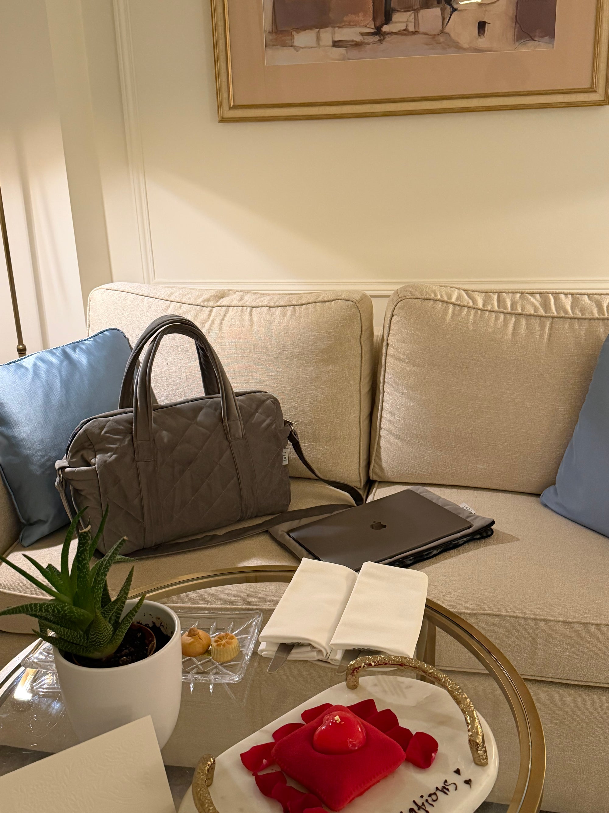 Svetlo siva plišana torba za mame