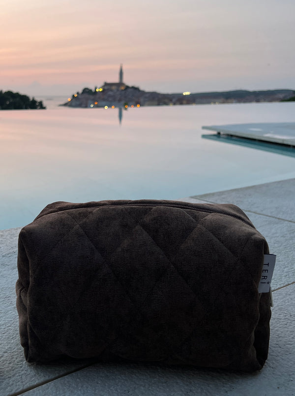 Brown velvet vanity bag