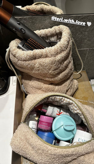 Beige terry vanity bag