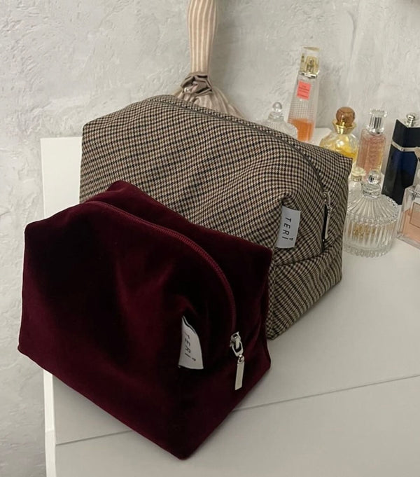 Burgundy velvet vanity bag