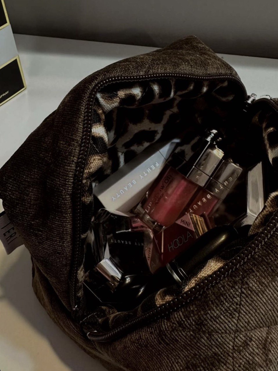 Brown velvet vanity bag