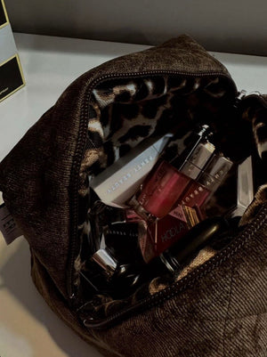 Brown velvet vanity bag