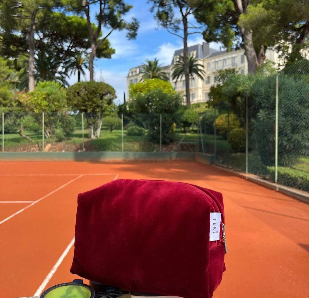 Burgundy velvet vanity bag
