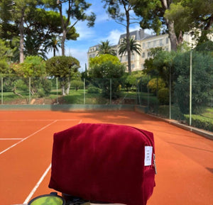 Burgundy velvet vanity bag